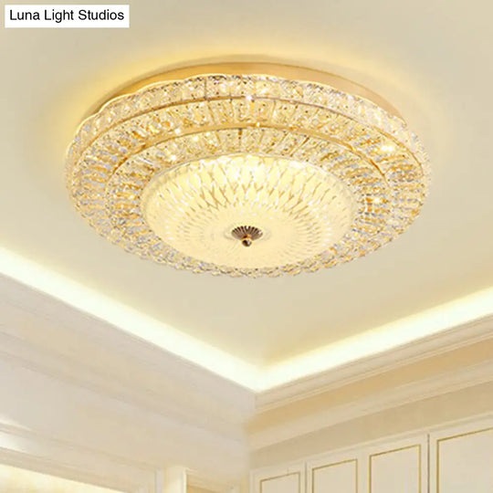 Contemporary Led Flush Mount Ceiling Light In Gold With Crystal Shade - Perfect For Bedrooms!