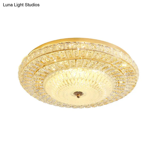 Contemporary Led Flush Mount Ceiling Light In Gold With Crystal Shade - Perfect For Bedrooms!