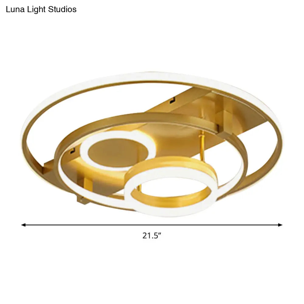 Contemporary Led Flush Mount Ceiling Light With Acrylic Cover - Gold Finish (18’/21.5’ Width)
