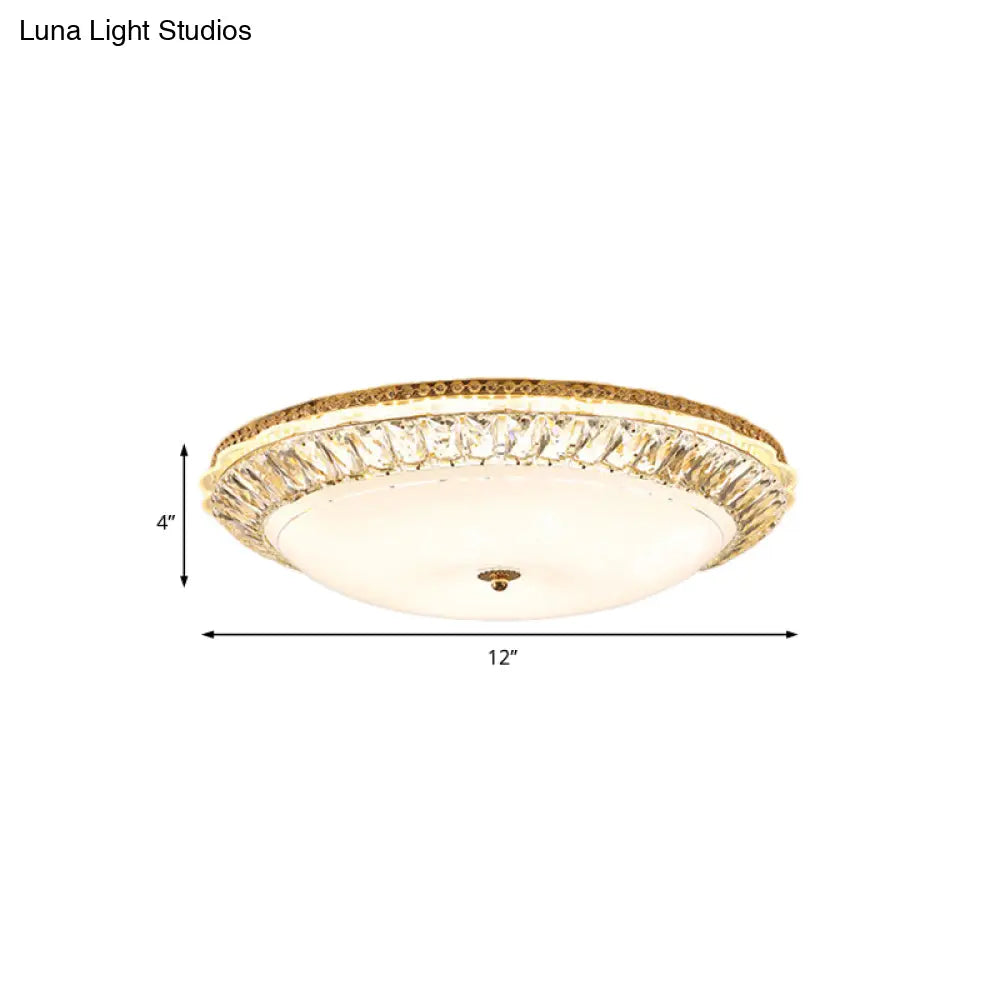 Contemporary Led Flush Mount Ceiling Light With Opal Glass Bowl And Crystal Accents - 12’/16’ Gold