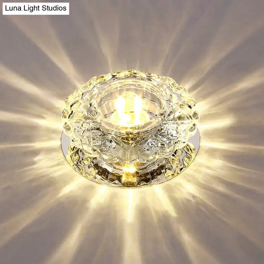 Contemporary Led Flush Mount Crystal Ceiling Light - Minimalist Clear Round Fixture For Hallways /