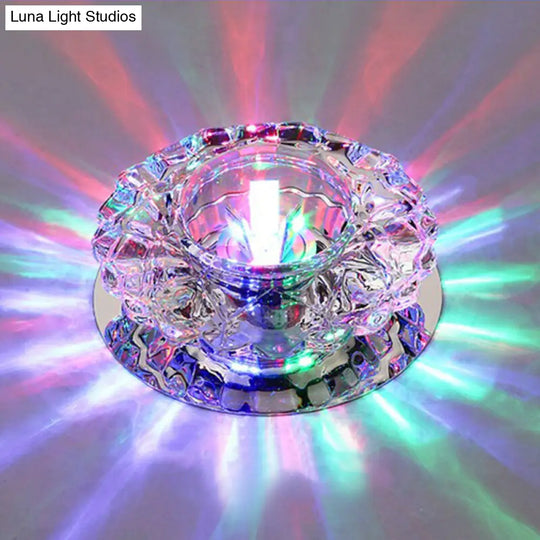 Contemporary Led Flush Mount Crystal Ceiling Light - Minimalist Clear Round Fixture For Hallways /