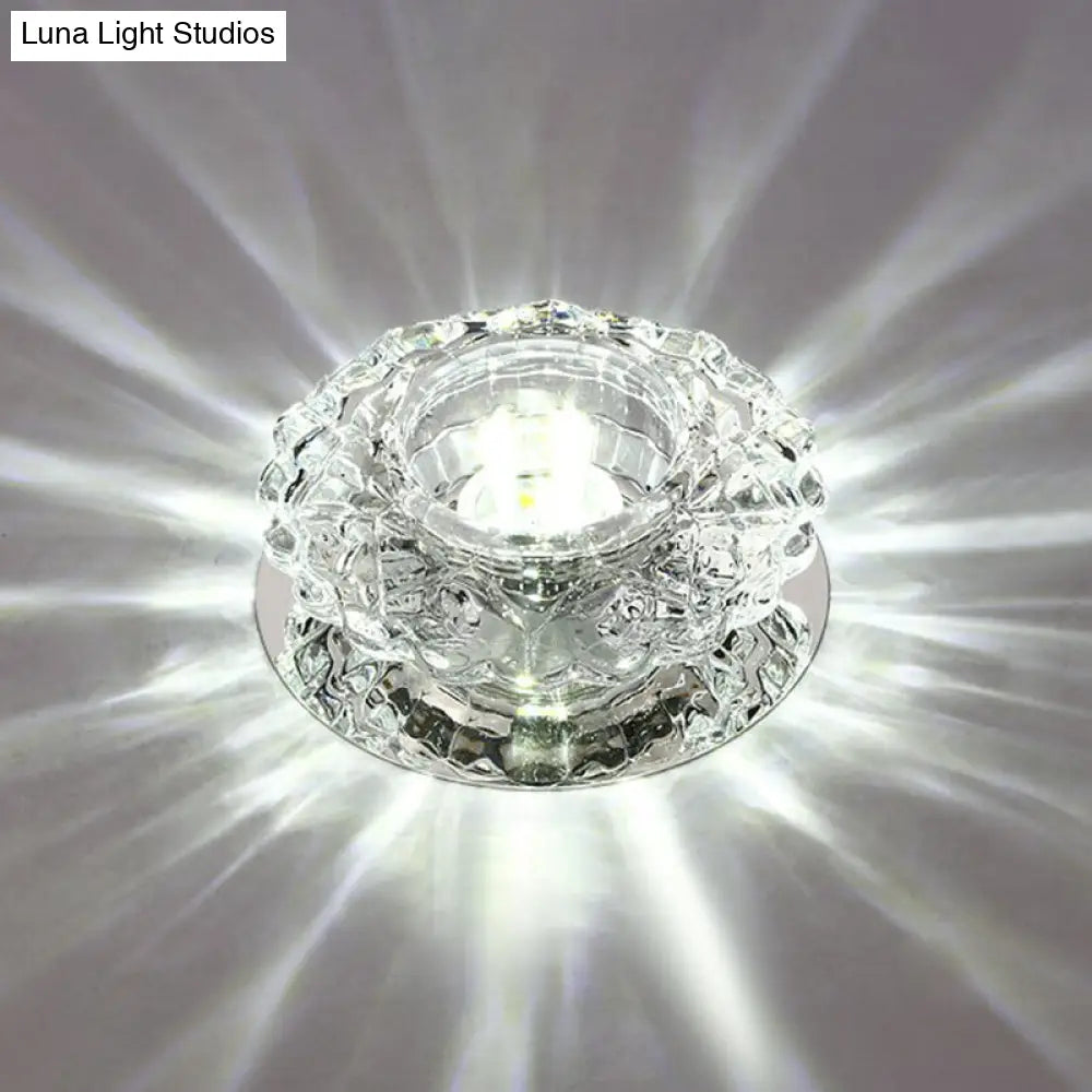 Contemporary Led Flush Mount Crystal Ceiling Light - Minimalist Clear Round Fixture For Hallways /