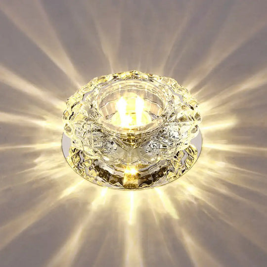 Contemporary Led Flush Mount Crystal Ceiling Light - Minimalist Clear Round Fixture For Hallways /