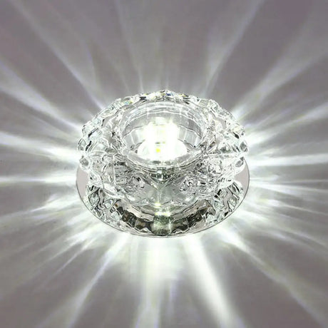 Contemporary Led Flush Mount Crystal Ceiling Light - Minimalist Clear Round Fixture For Hallways /