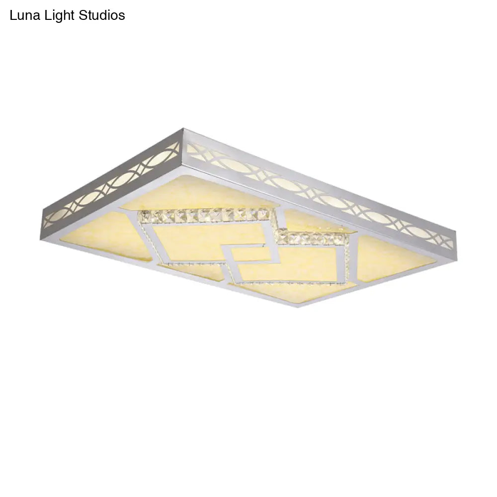 Contemporary Led Flush Mount Lamp - Rectangle Shape White Acrylic Ceiling Fixture For Living Room