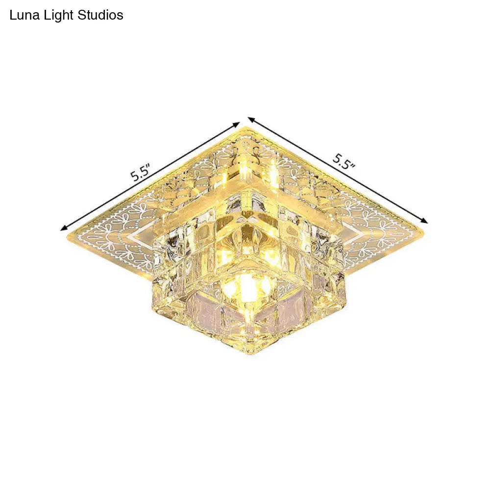 Contemporary Led Flush Mount Lamp With Clear Crystal Shade - Chrome Ceiling Fixture