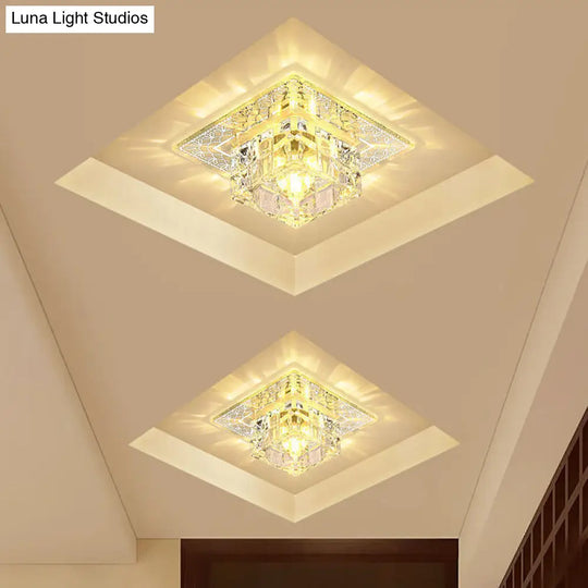 Contemporary Led Flush Mount Lamp With Clear Crystal Shade - Chrome Ceiling Fixture Warm/White/Multi