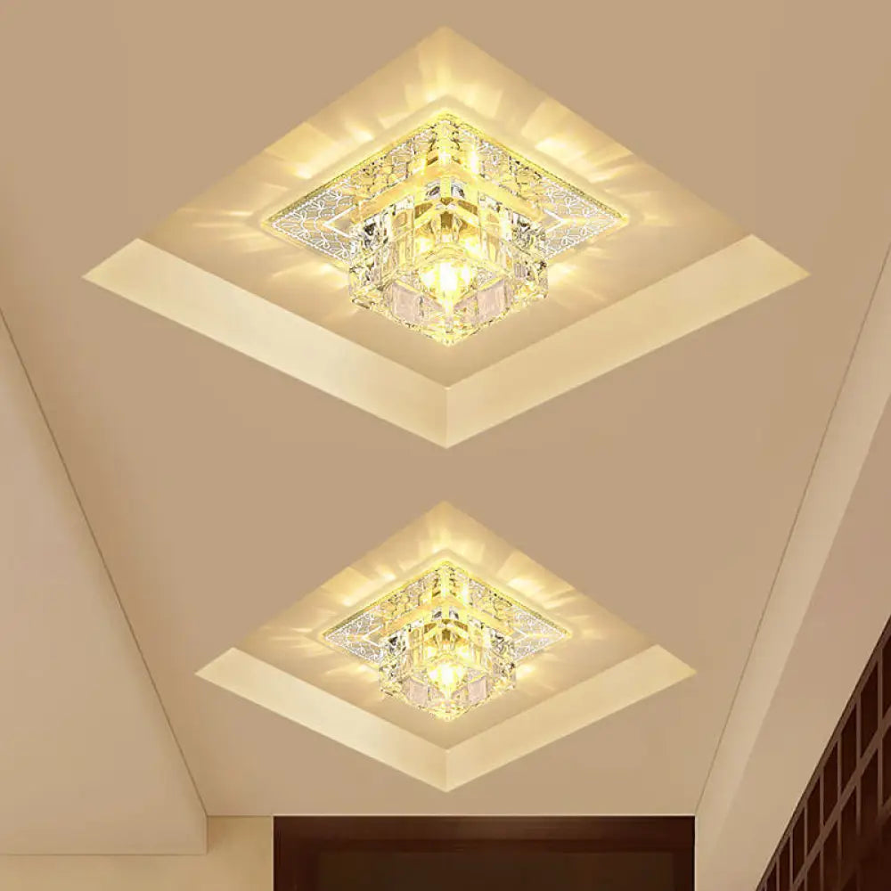 Contemporary Led Flush Mount Lamp With Clear Crystal Shade - Chrome Ceiling Fixture