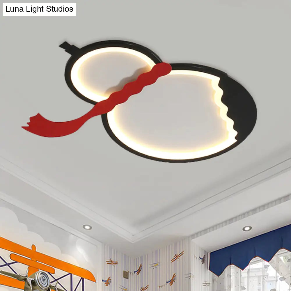 Contemporary Led Flush Mount Light: Black/Green/Yellow Gourd Design With Red Belt For Bedroom Black