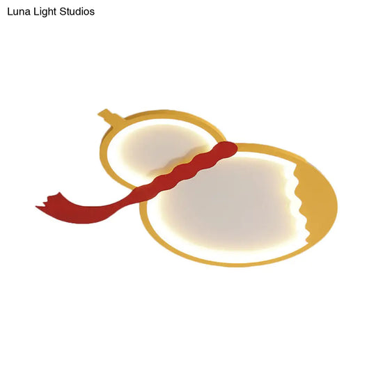 Contemporary Led Flush Mount Light: Black/Green/Yellow Gourd Design With Red Belt For Bedroom