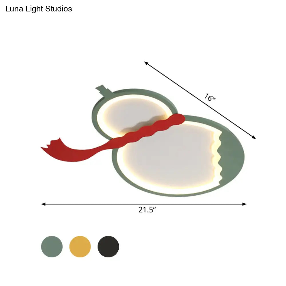 Contemporary Led Flush Mount Light: Black/Green/Yellow Gourd Design With Red Belt For Bedroom