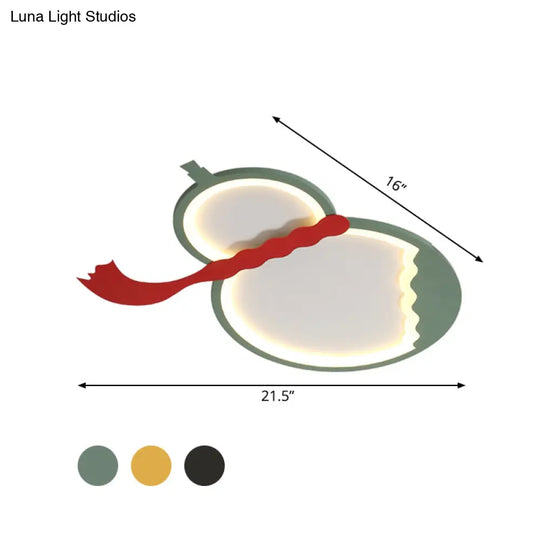 Contemporary Led Flush Mount Light: Black/Green/Yellow Gourd Design With Red Belt For Bedroom