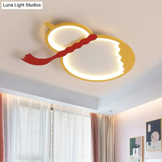 Contemporary Led Flush Mount Light: Black/Green/Yellow Gourd Design With Red Belt For Bedroom