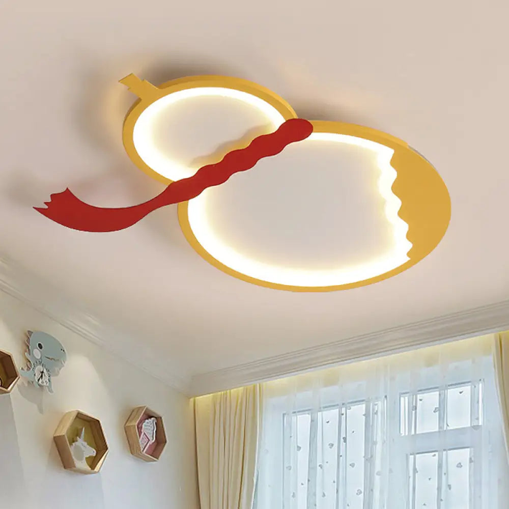 Contemporary Led Flush Mount Light: Black/Green/Yellow Gourd Design With Red Belt For Bedroom Yellow