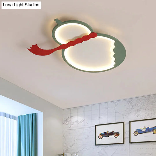 Contemporary Led Flush Mount Light: Black/Green/Yellow Gourd Design With Red Belt For Bedroom