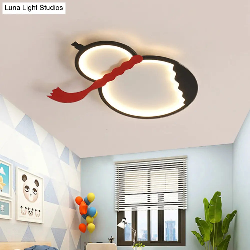 Contemporary Led Flush Mount Light: Black/Green/Yellow Gourd Design With Red Belt For Bedroom