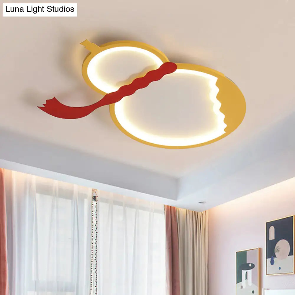 Contemporary Led Flush Mount Light: Black/Green/Yellow Gourd Design With Red Belt For Bedroom