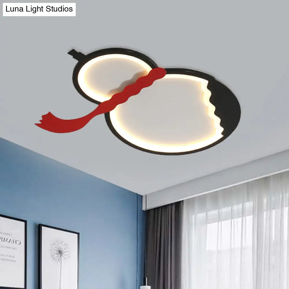 Contemporary Led Flush Mount Light: Black/Green/Yellow Gourd Design With Red Belt For Bedroom