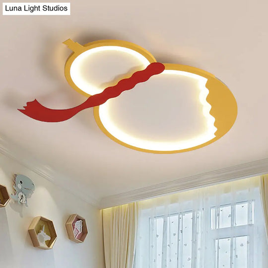 Contemporary Led Flush Mount Light: Black/Green/Yellow Gourd Design With Red Belt For Bedroom Yellow