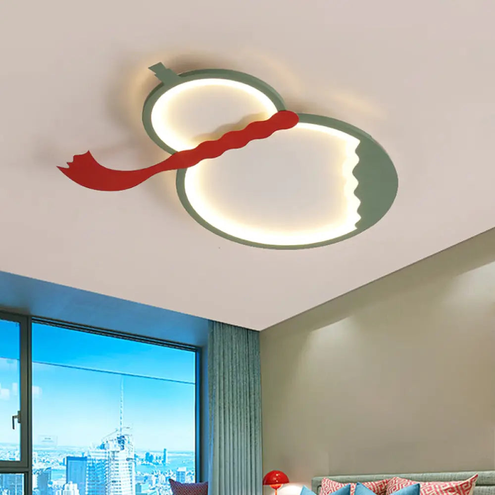 Contemporary Led Flush Mount Light: Black/Green/Yellow Gourd Design With Red Belt For Bedroom Green