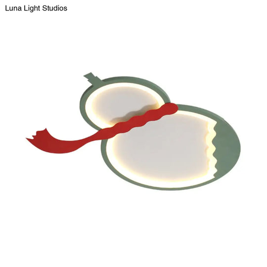 Contemporary Led Flush Mount Light: Black/Green/Yellow Gourd Design With Red Belt For Bedroom