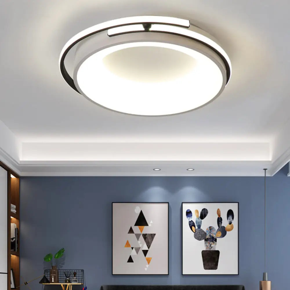 Contemporary Led Flush Mount Light For Living Room - Round Acrylic Shade Black/Grey Finish