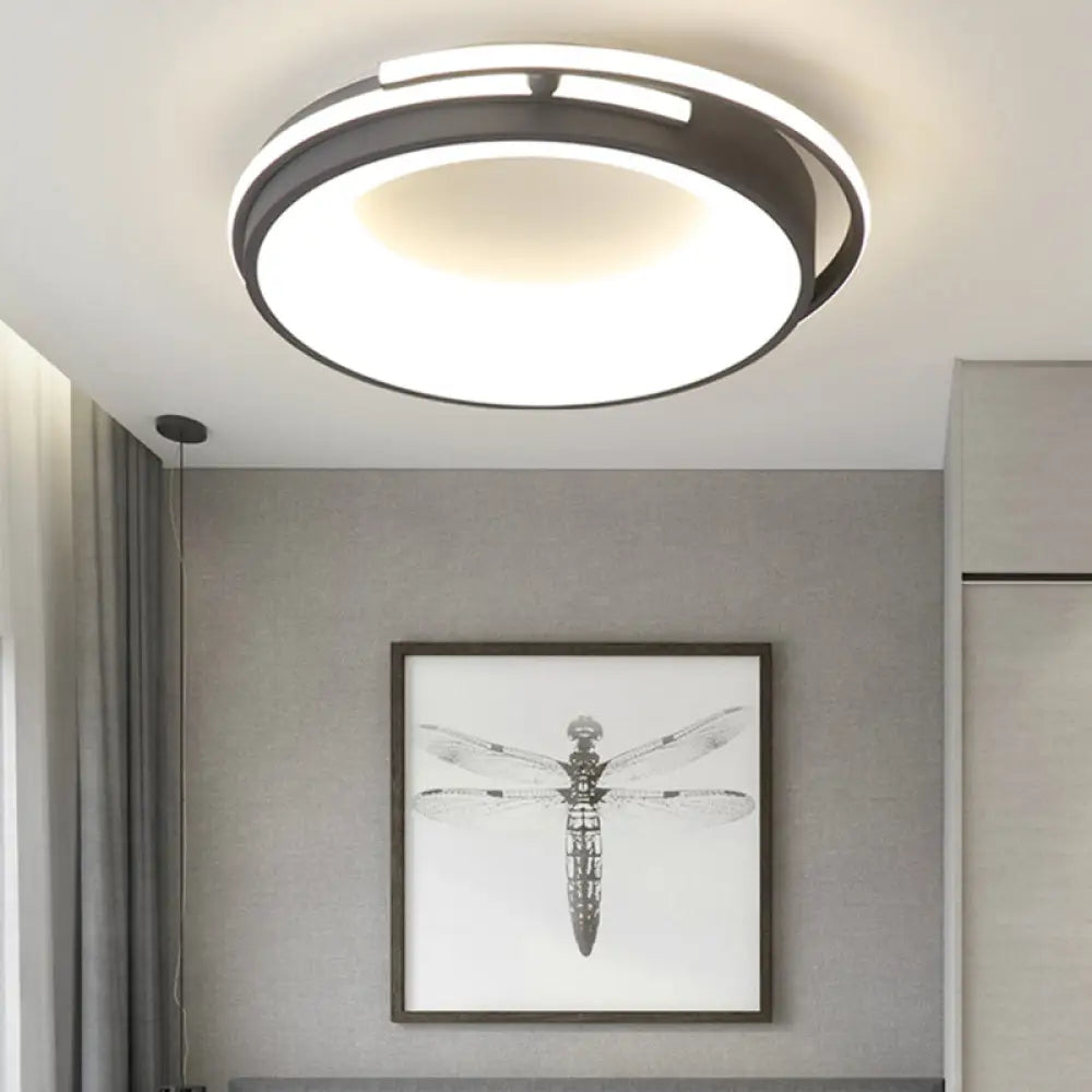 Contemporary Led Flush Mount Light For Living Room - Round Acrylic Shade Black/Grey Finish