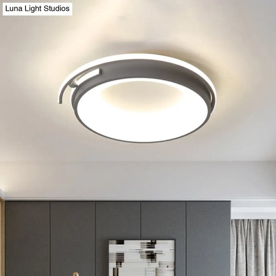 Contemporary Led Flush Mount Light For Living Room - Round Acrylic Shade Black/Grey Finish