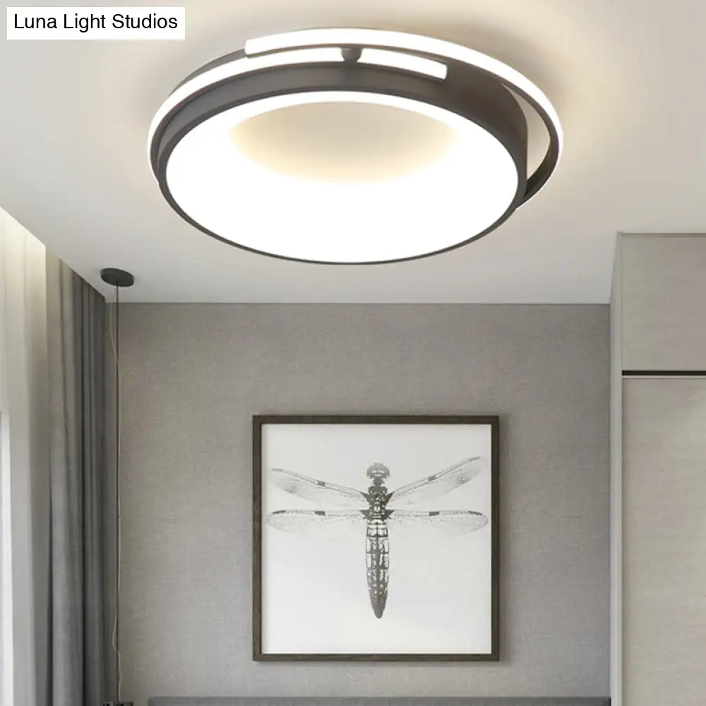 Contemporary Led Flush Mount Light For Living Room - Round Acrylic Shade Black/Grey Finish