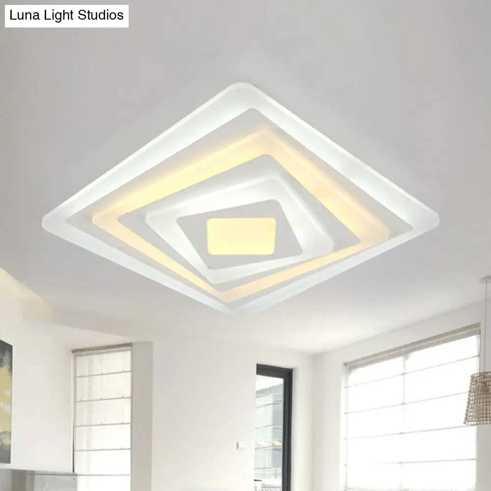 Contemporary Led Flush Mount Light For Living Rooms - White Acrylic Finish