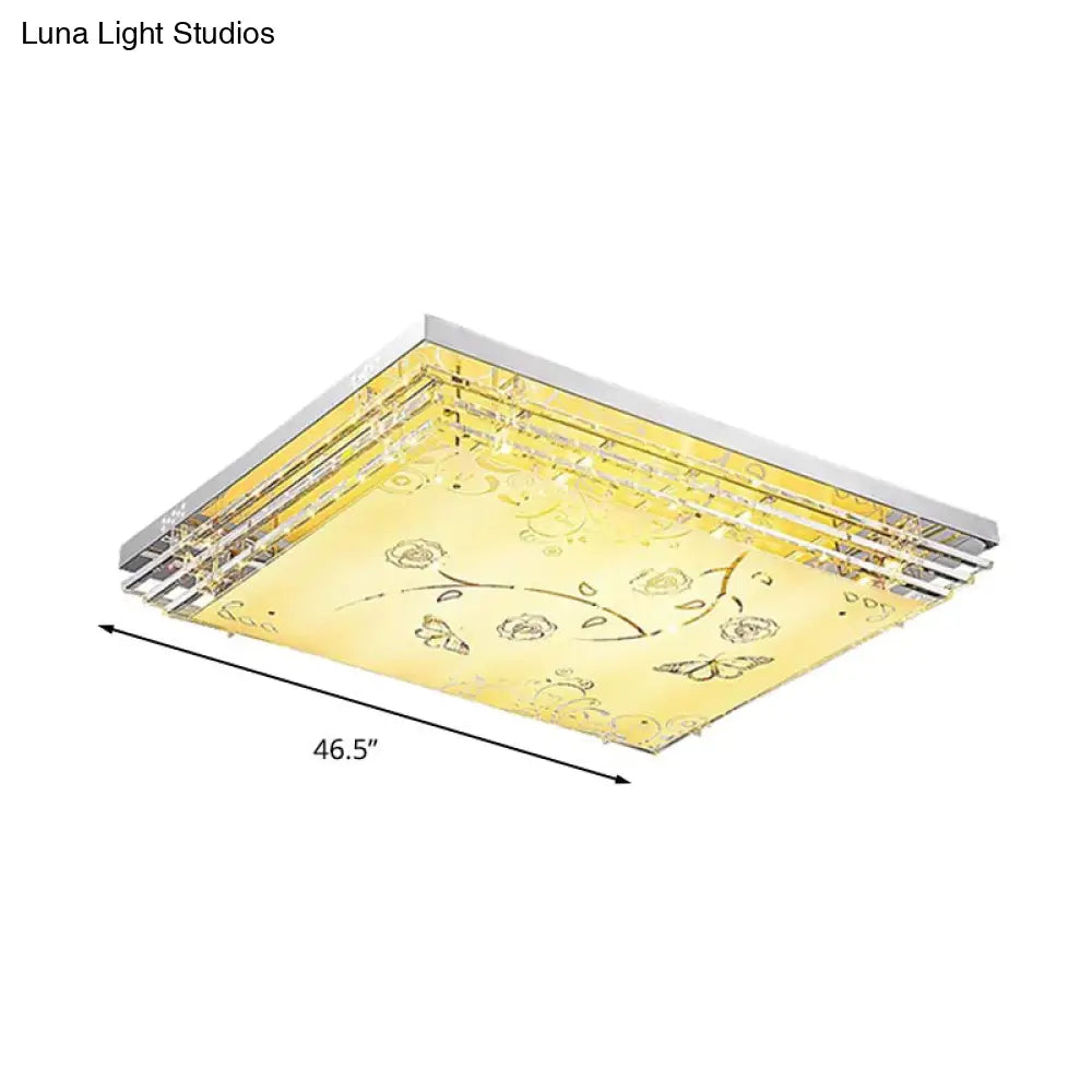 Contemporary Led Flush Mount Light - Rectangle/Square Shape With Crystal Rod And Acrylic Shade