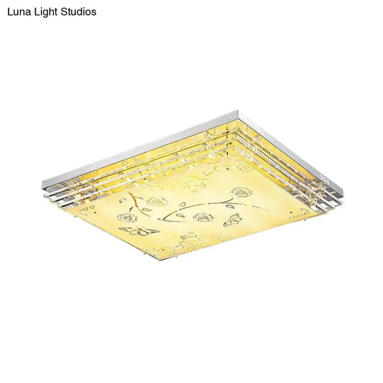 Contemporary Led Flush Mount Light - Rectangle/Square Shape With Crystal Rod And Acrylic Shade