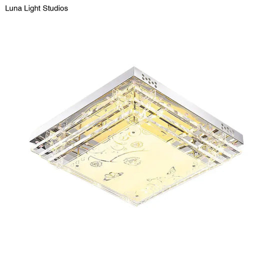 Contemporary Led Flush Mount Light - Rectangle/Square Shape With Crystal Rod And Acrylic Shade