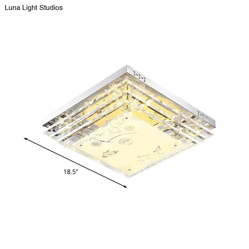 Contemporary Led Flush Mount Light - Rectangle/Square Shape With Crystal Rod And Acrylic Shade
