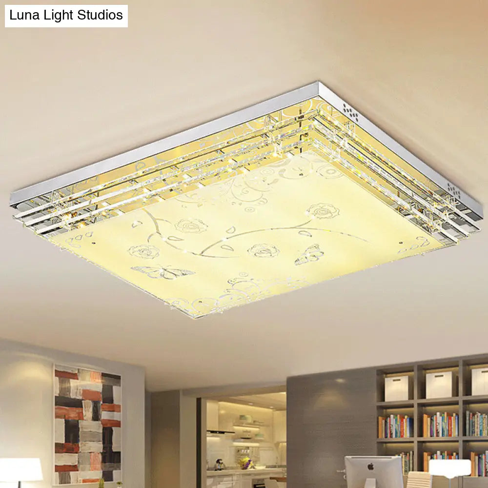 Contemporary Led Flush Mount Light - Rectangle/Square Shape With Crystal Rod And Acrylic Shade