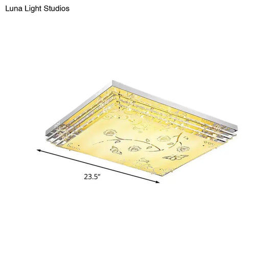 Contemporary Led Flush Mount Light - Rectangle/Square Shape With Crystal Rod And Acrylic Shade