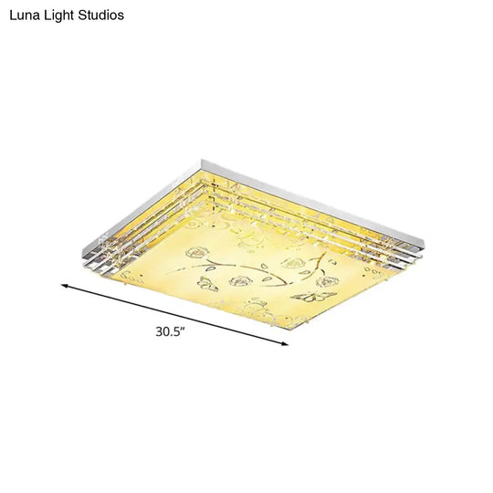 Contemporary Led Flush Mount Light - Rectangle/Square Shape With Crystal Rod And Acrylic Shade