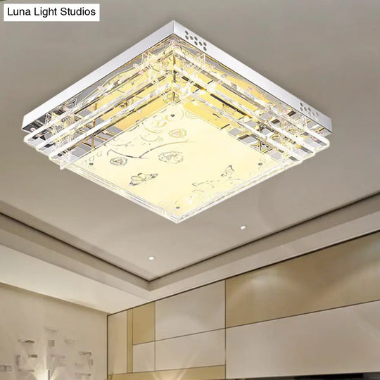 Contemporary Led Flush Mount Light - Rectangle/Square Shape With Crystal Rod And Acrylic Shade