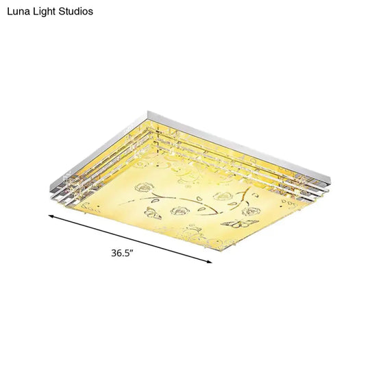 Contemporary Led Flush Mount Light - Rectangle/Square Shape With Crystal Rod And Acrylic Shade