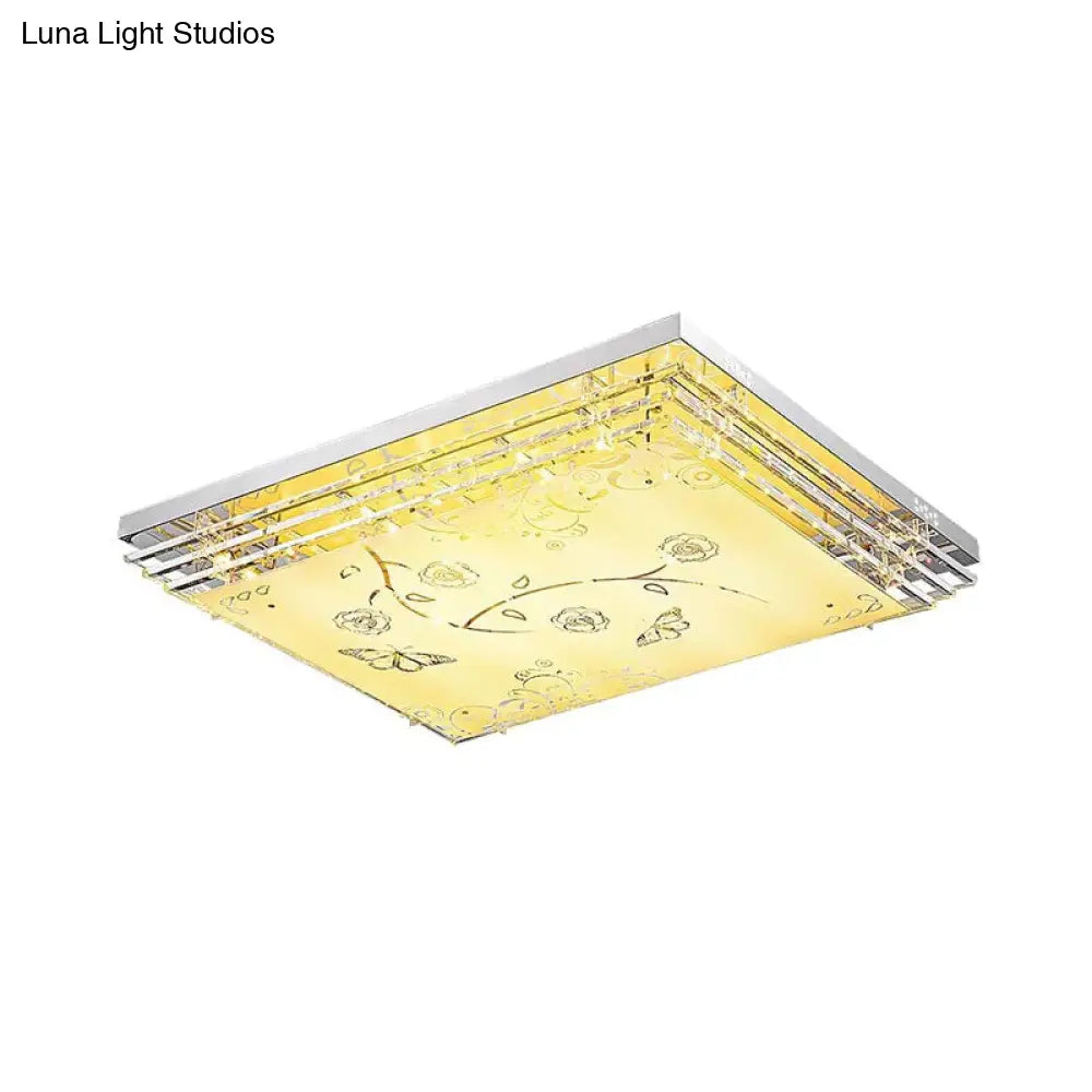 Contemporary Led Flush Mount Light - Rectangle/Square Shape With Crystal Rod And Acrylic Shade