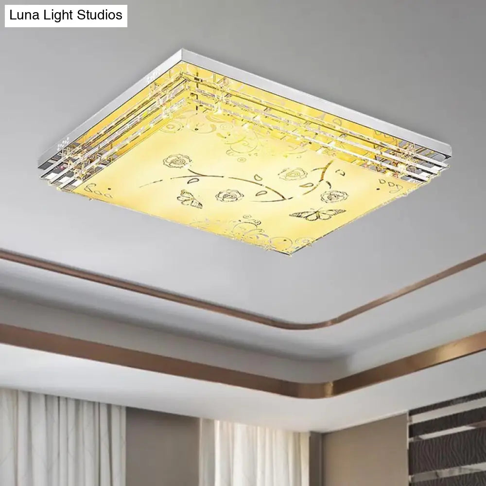 Contemporary Led Flush Mount Light - Rectangle/Square Shape With Crystal Rod And Acrylic Shade