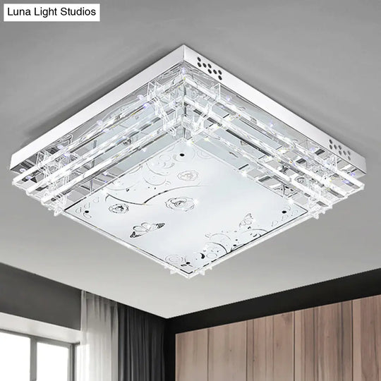 Contemporary Led Flush Mount Light - Rectangle/Square Shape With Crystal Rod And Acrylic Shade