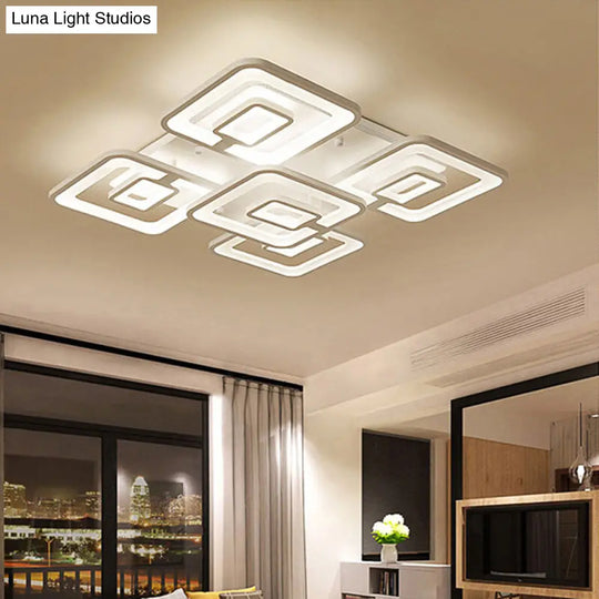 Contemporary Led Flush Mount Light White Multi-Layer Ceiling Lamp With Acrylic Shade In