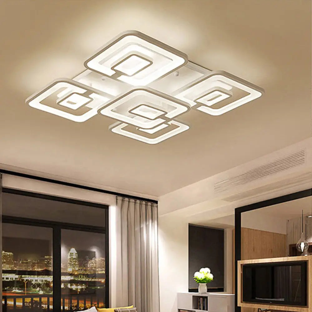 Contemporary Led Flush Mount Light White Multi-Layer Ceiling Lamp With Acrylic Shade In