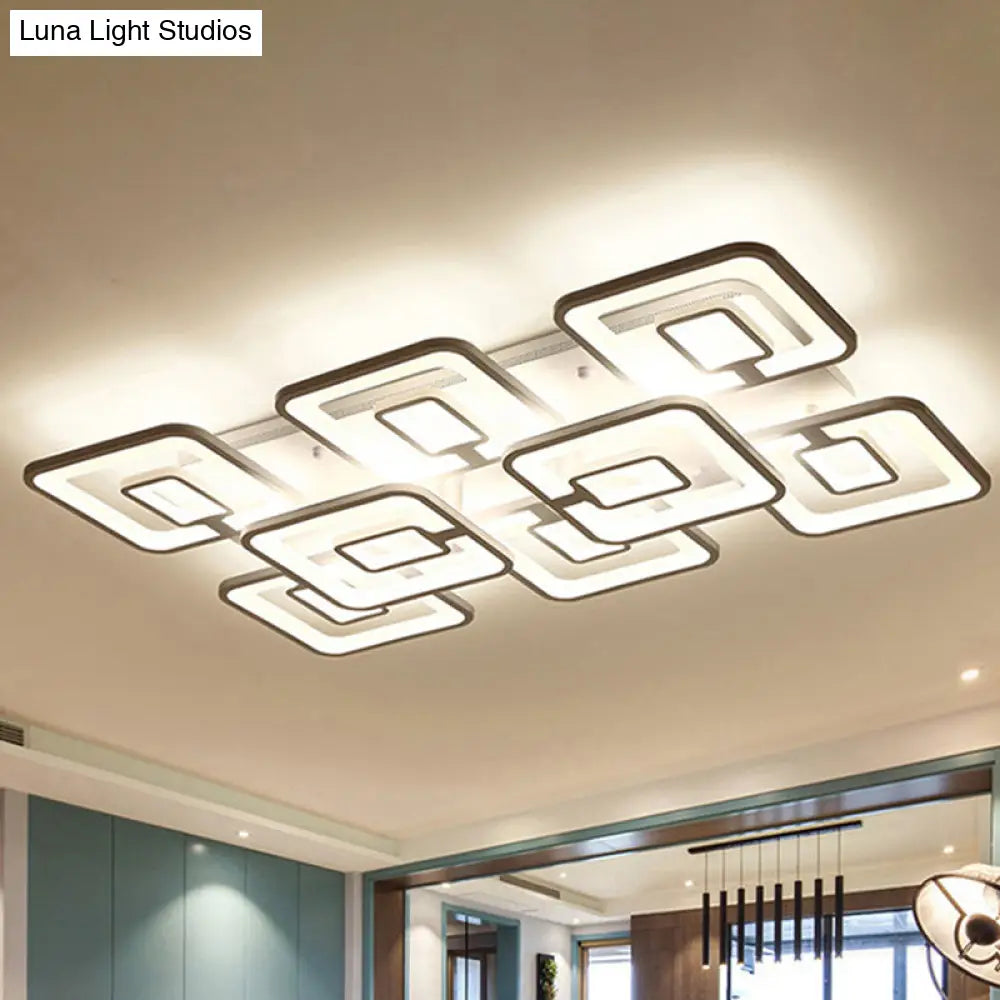 Contemporary Led Flush Mount Light White Multi-Layer Ceiling Lamp With Acrylic Shade In