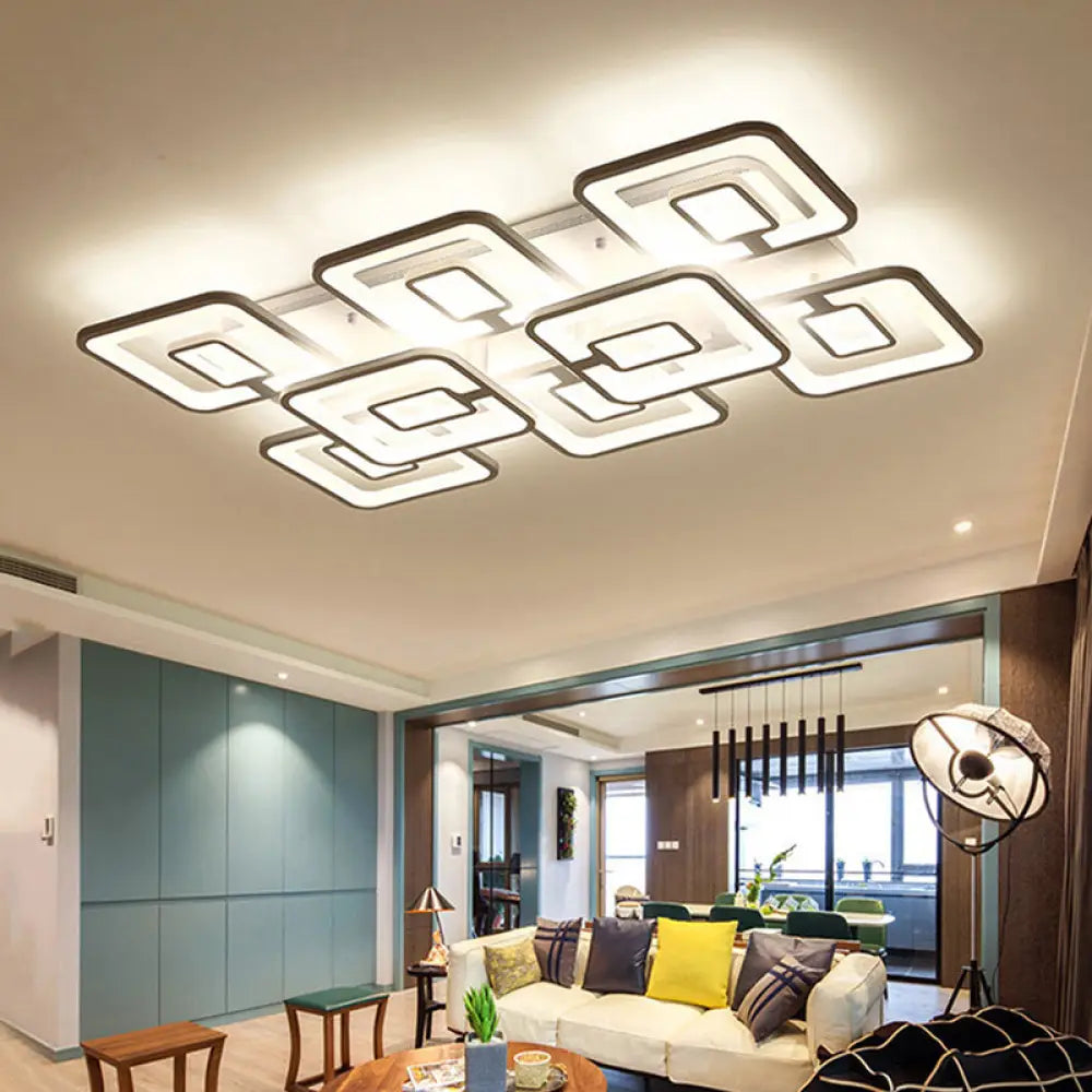 Contemporary Led Flush Mount Light White Multi-Layer Ceiling Lamp With Acrylic Shade In