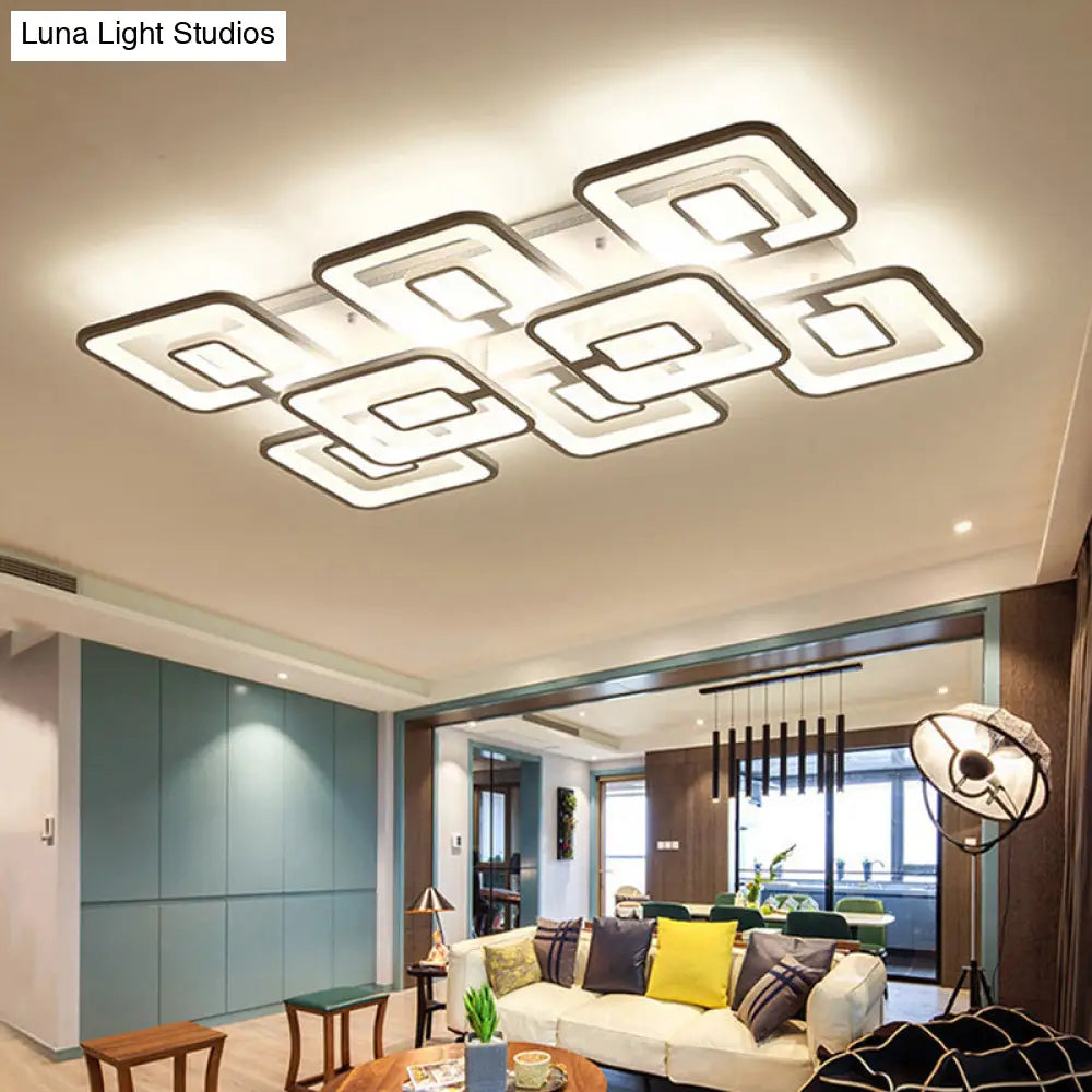 Contemporary Led Flush Mount Light White Multi-Layer Ceiling Lamp With Acrylic Shade In