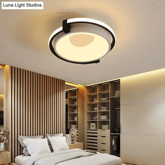 Contemporary Led Flush Mount Light With Black/Grey Ring And Acrylic Shade In White/Warm/Neutral -