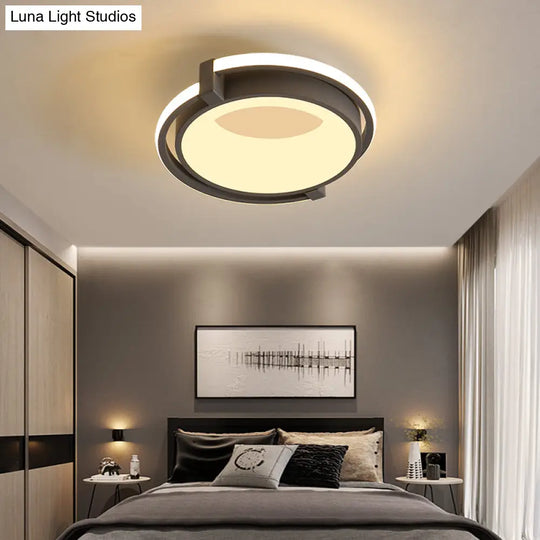 Contemporary Led Flush Mount Light With Black/Grey Ring And Acrylic Shade In White/Warm/Neutral -